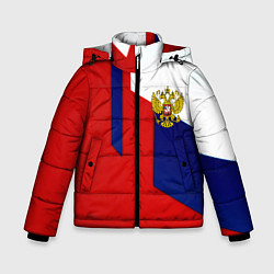 Куртка зимняя для мальчика Спортивная текстура герб России, цвет: 3D-красный