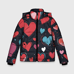 Куртка зимняя для мальчика Сердечный паттерн, цвет: 3D-светло-серый