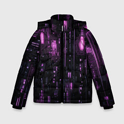 Куртка зимняя для мальчика Киберпанк светящиеся фиолетовые элементы, цвет: 3D-красный