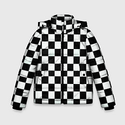 Куртка зимняя для мальчика Шахматный паттерн доска, цвет: 3D-черный
