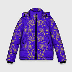 Куртка зимняя для мальчика Контурные цветы на фиолетовом фоне, цвет: 3D-красный