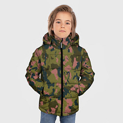 Куртка зимняя для мальчика Камуфляжный паттерн зеленый с розовыми пятнами, цвет: 3D-черный — фото 2