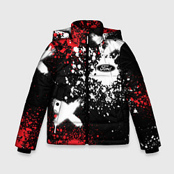 Куртка зимняя для мальчика Форд на фоне граффити и брызг красок, цвет: 3D-черный
