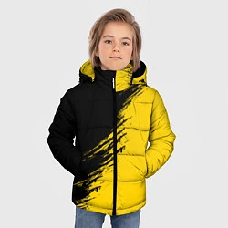 Куртка зимняя для мальчика Черные штрихи на желтом фоне, цвет: 3D-черный — фото 2
