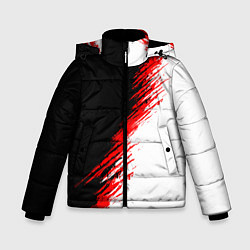 Куртка зимняя для мальчика Черные красные и белые штрихи красок, цвет: 3D-черный