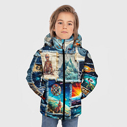Куртка зимняя для мальчика Разнообразие миров - пэчворк, цвет: 3D-красный — фото 2