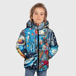 Куртка зимняя для мальчика Космические обитатели на дениме, цвет: 3D-черный — фото 2