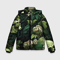 Куртка зимняя для мальчика Черепа в поле цветов, цвет: 3D-черный