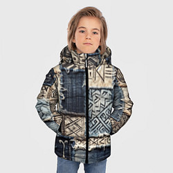 Куртка зимняя для мальчика Геометрия на пэчворк дениме, цвет: 3D-красный — фото 2