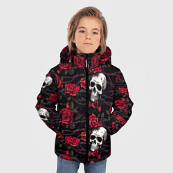 Куртка зимняя для мальчика Черепа с алыми розами, цвет: 3D-светло-серый — фото 2