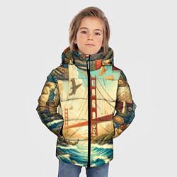 Куртка зимняя для мальчика Мост через реку и пэчворк - нейросеть арт USA brid, цвет: 3D-светло-серый — фото 2