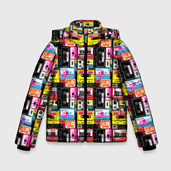 Куртка зимняя для мальчика Цветные аудиокассеты, цвет: 3D-черный