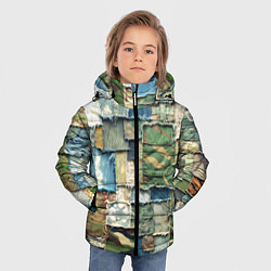 Куртка зимняя для мальчика Джинсы с камуфляжем пэчворк, цвет: 3D-черный — фото 2