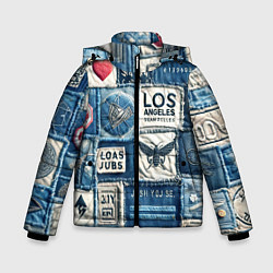 Куртка зимняя для мальчика Лос Анджелес на джинсах-пэчворк, цвет: 3D-светло-серый