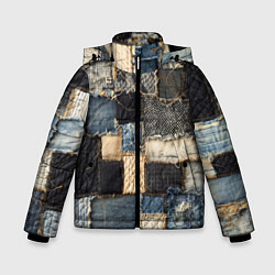 Куртка зимняя для мальчика Заплатки пэчворк на джинсе, цвет: 3D-черный