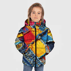 Куртка зимняя для мальчика Colorful denim patchwork - ai art, цвет: 3D-светло-серый — фото 2