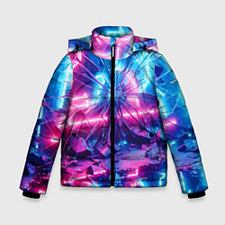 Куртка зимняя для мальчика Разбитая неоновая вывеска - мегаполис, цвет: 3D-черный