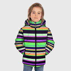 Куртка зимняя для мальчика Зелёно-фиолетовый полосатый, цвет: 3D-светло-серый — фото 2