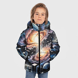 Куртка зимняя для мальчика Слияние двух галактик - неоновое свечение, цвет: 3D-черный — фото 2