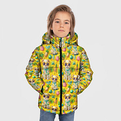 Куртка зимняя для мальчика Щенята и летний вайб паттерн, цвет: 3D-светло-серый — фото 2