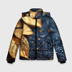 Куртка зимняя для мальчика Золотые листья на темном фоне, цвет: 3D-черный