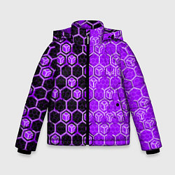 Куртка зимняя для мальчика Техно-киберпанк шестиугольники фиолетовый и чёрный, цвет: 3D-черный