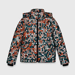 Куртка зимняя для мальчика Красно-бирюзовый паттерн мелкая мозаика, цвет: 3D-черный