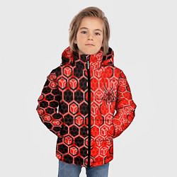 Куртка зимняя для мальчика Техно-киберпанк шестиугольники красный и чёрный с, цвет: 3D-светло-серый — фото 2