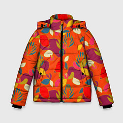 Куртка зимняя для мальчика Яркие ягодки-листочки, цвет: 3D-черный