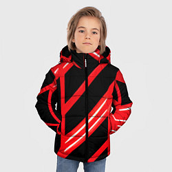 Куртка зимняя для мальчика Чёрно-белые полосы на красном фоне, цвет: 3D-черный — фото 2