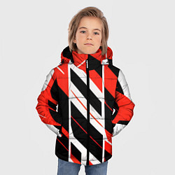 Куртка зимняя для мальчика Black and red stripes on a white background, цвет: 3D-светло-серый — фото 2