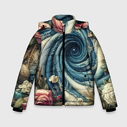 Куртка зимняя для мальчика Джинсовая воронка нитки и цветы - нейросеть, цвет: 3D-черный