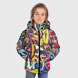 Куртка зимняя для мальчика Буква т в граффити, цвет: 3D-светло-серый — фото 2