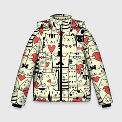 Куртка зимняя для мальчика Любящие котики, цвет: 3D-черный