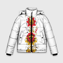 Куртка зимняя для мальчика Хохлома: цветы, цвет: 3D-черный