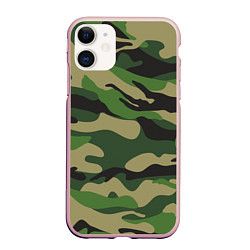 Чехол iPhone 11 матовый Камуфляж: хаки/зеленый, цвет: 3D-светло-розовый