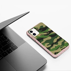 Чехол iPhone 11 матовый Камуфляж: хаки/зеленый, цвет: 3D-светло-розовый — фото 2