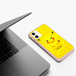 Чехол iPhone 11 матовый Pikachu, цвет: 3D-светло-розовый — фото 2