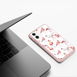 Чехол iPhone 11 матовый Действия фламинго, цвет: 3D-светло-розовый — фото 2