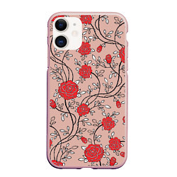 Чехол iPhone 11 матовый Плетение из розочек, цвет: 3D-светло-розовый