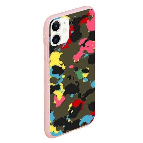 Чехол iPhone 11 матовый Цветной камуфляж / 3D-Светло-розовый – фото 2