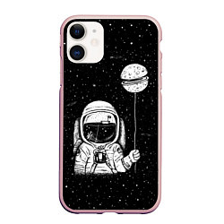 Чехол iPhone 11 матовый Астронавт с шариком, цвет: 3D-светло-розовый