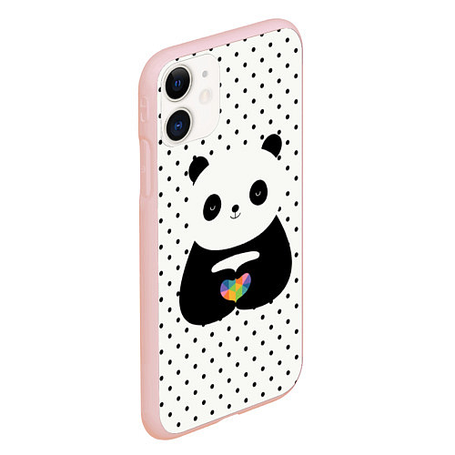 Чехол iPhone 11 матовый Любовь панды / 3D-Светло-розовый – фото 2