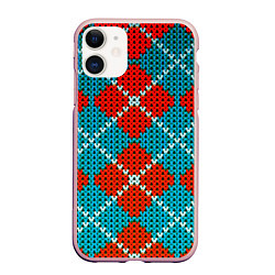 Чехол iPhone 11 матовый Knitting pattern, цвет: 3D-светло-розовый