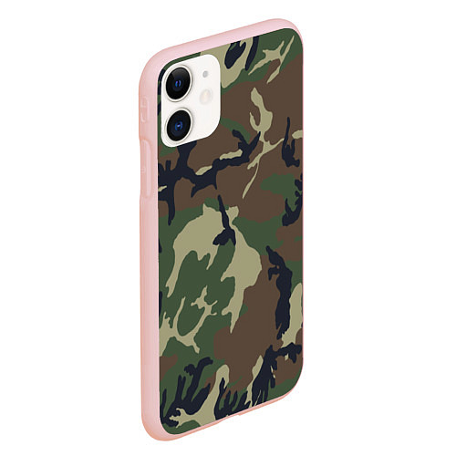 Чехол iPhone 11 матовый Камуфляж: хаки/зеленый / 3D-Светло-розовый – фото 2