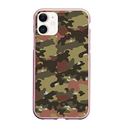 Чехол iPhone 11 матовый Камуфляж: коричневый/хаки, цвет: 3D-светло-розовый
