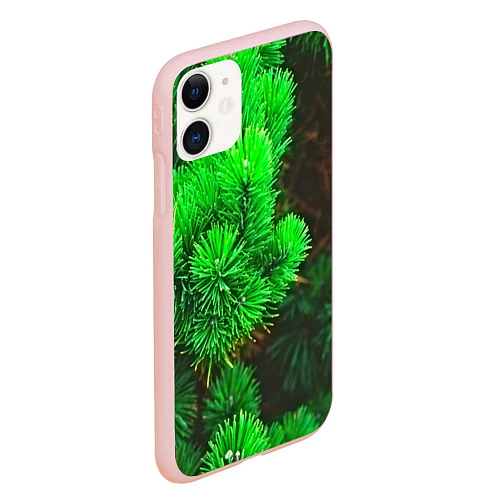 Чехол iPhone 11 матовый Зелёная ель / 3D-Светло-розовый – фото 2