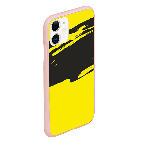 Чехол iPhone 11 матовый Чёрно-жёлтый / 3D-Светло-розовый – фото 2