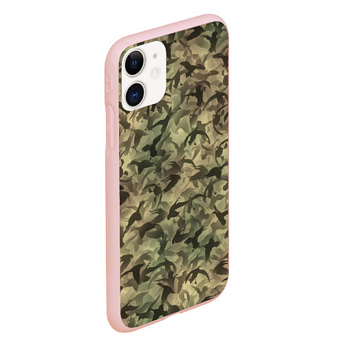 Чехол iPhone 11 матовый Камуфляж с утками / 3D-Светло-розовый – фото 2