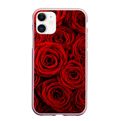 Чехол iPhone 11 матовый Красные розы, цвет: 3D-светло-розовый